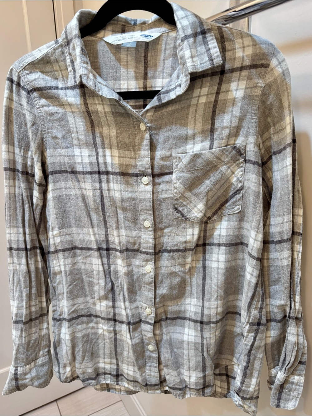 Old Navy Gray and White Plaid Button-Down Shirt